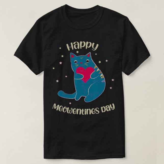 Valentines Happy Meowentines Day Cat Holds Heart C T-Shirt (Design Front)