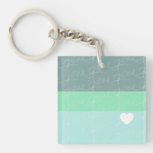 Valentines Heart Hand-Drawn Love Blue Green Key Ring