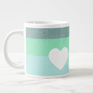 Valentines Heart Hand-Drawn Love Blue Green Large Coffee Mug