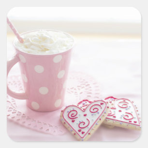 Valentine's Heart Love Cookies Hot Chocolate Square Sticker