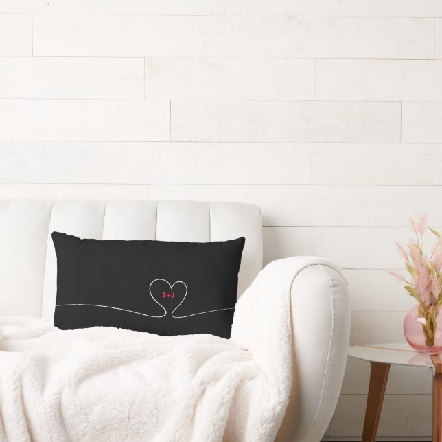 Valentines Heart Monogram Date Two-Tone Lumbar Cushion (Couch)