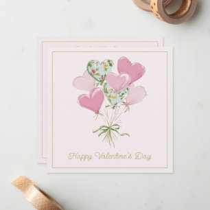 Valentine's Heart Pink and Green Heart Balloons Card