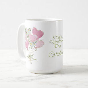 Valentine's Heart Pink and Green Heart Balloons Coffee Mug