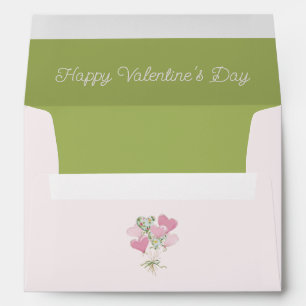 Valentine's Heart Pink and Green Heart Balloons Envelope