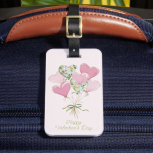 Valentine's Heart Pink and Green Heart Balloons Luggage Tag