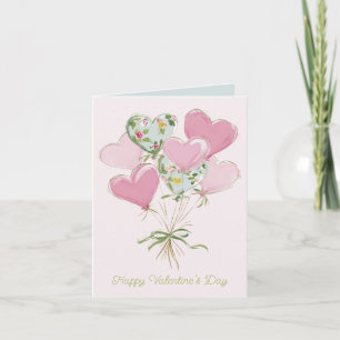 Valentine's Heart Pink and Green Heart Balloons Note Card