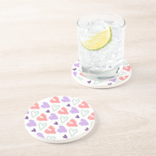 Valentines Heart Purple Pink Hand Drawn Pattern   Coaster
