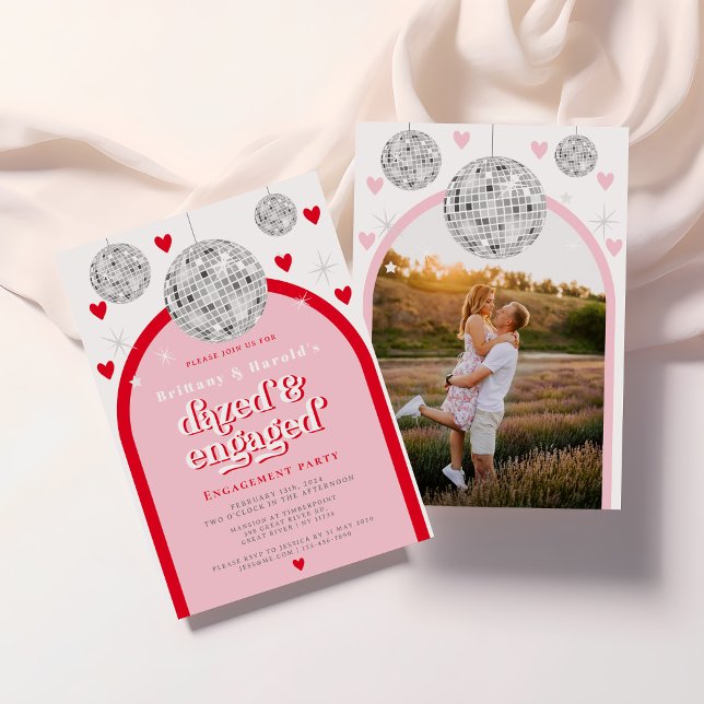 Valentines Heart Retro Disco Engagement photo Invitation (Creator Uploaded)