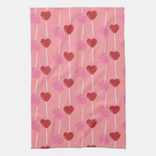Valentines Heart Sucker Candy Pink Kitchen Towel