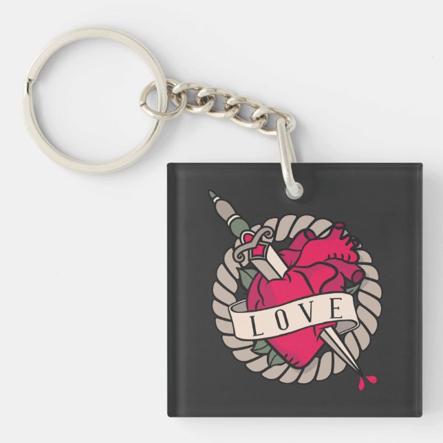 Valentine's Heart Tatoo Design Key Ring (Front)