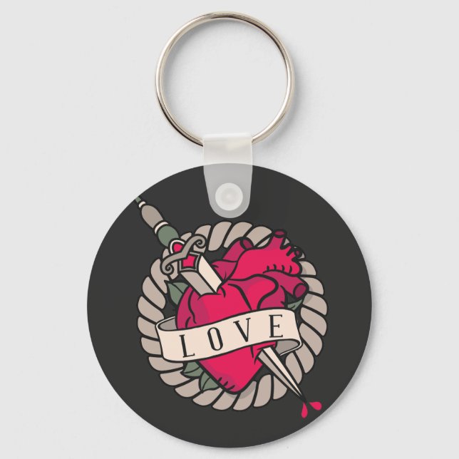 Valentine's Heart Tatoo Design Key Ring (Front)