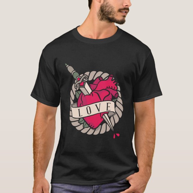 Valentine's Heart Tatoo Design T-Shirt (Front)