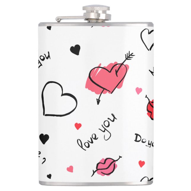 Valentine's Hearts Arrow Seamless Hip Flask (Front)