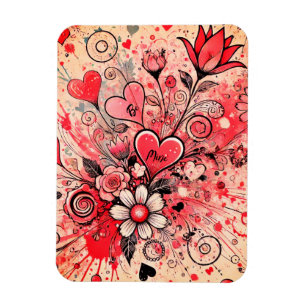 Valentines Hearts / Daisy / Splatter Art / Sangria Magnet