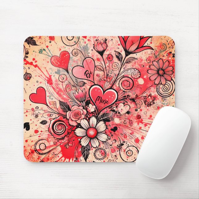 Valentines Hearts / Daisy / Splatter Art / Sangria Mouse Pad (With Mouse)
