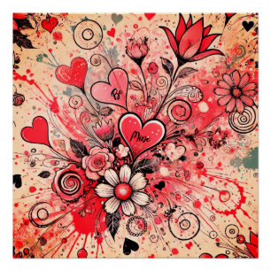 Valentines Hearts / Daisy / Splatter Art / Sangria Poster