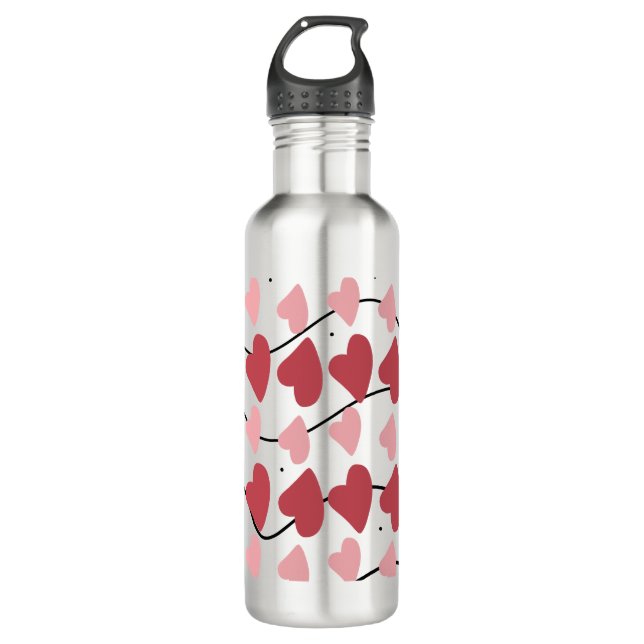 Valentines Hearts Doodles Dots Pattern     710 Ml Water Bottle (Front)