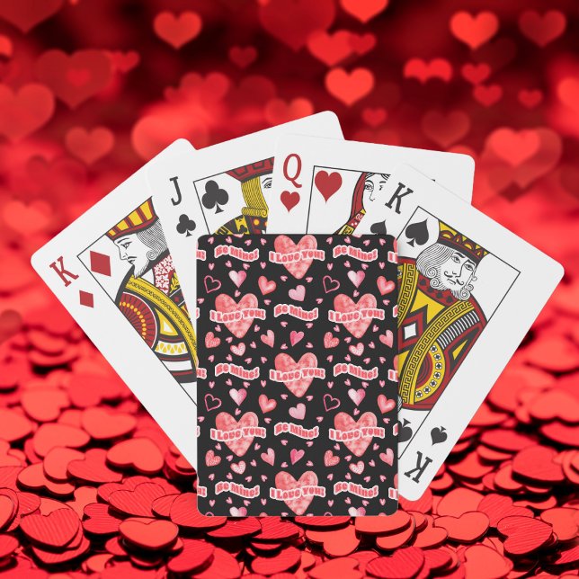 Valentine's Hearts I Love You Be Mine Pattern Playing Cards (Watercolor Valentines Hearts Pattern "I Love You!" and "Be Mine!" Playing Cards)