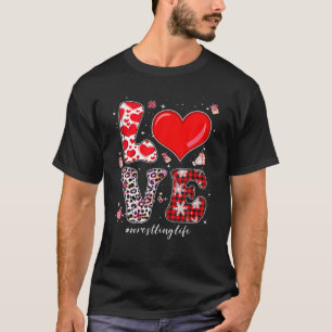 Valentines Hearts Love Wrestling Lover Leopard Buf T-Shirt