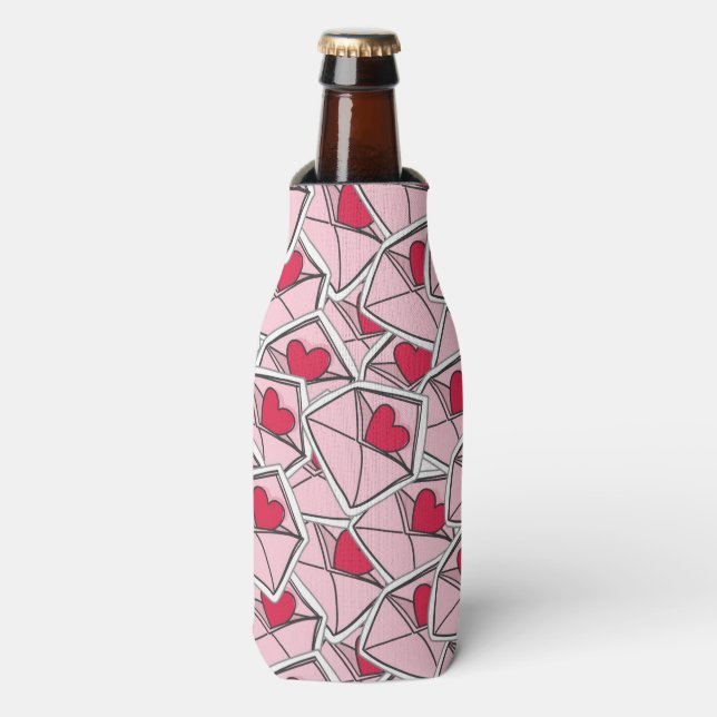 Valentine's Hearts on Envelopes Bottle Cooler (Bottle Front)