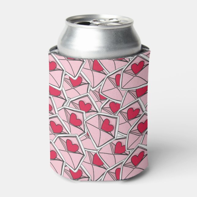 Valentine's Hearts on Envelopes Can Cooler (Can Front)