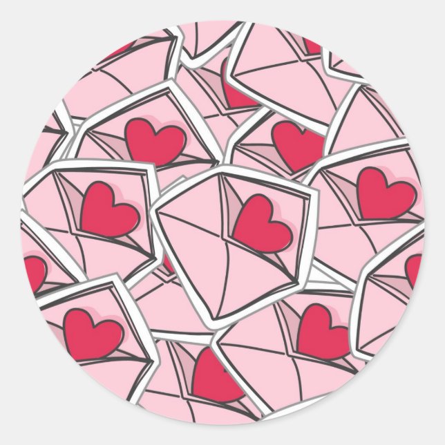 Valentine's Hearts on Envelopes Classic Round Sticker (Front)