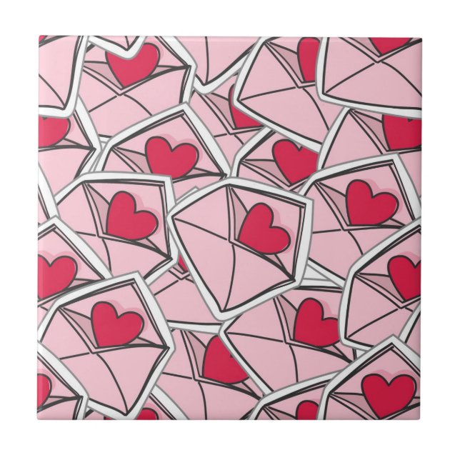 Valentine's Hearts on Envelopes Tile (Front)