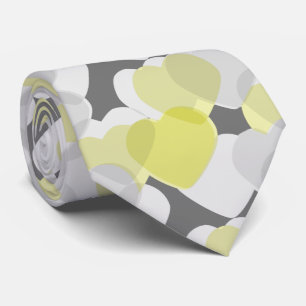 Valentines Hearts Pattern Overlay Grey Yellow Tie