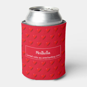 VALENTINES HEARTS Personalised Custom Red Can Cooler
