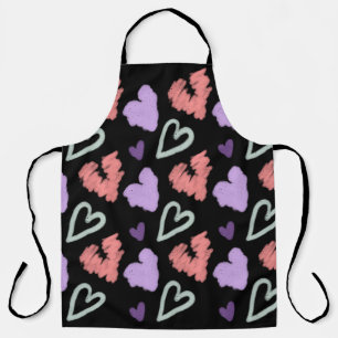 Valentines Hearts Purple Hand Drawn Pattern Apron