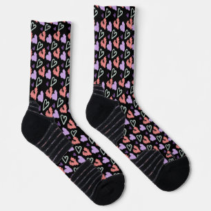 Valentines Hearts Purple Hand Drawn Pattern    Socks