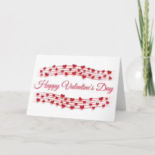 Valentine's Hearts Red Modern Script Musical Staff Card