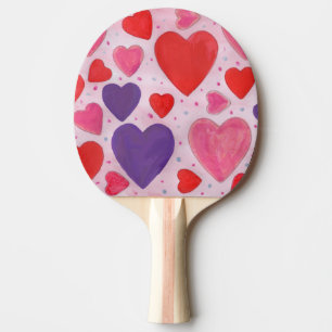 Valentines Hearts Red Pink Purple 2-Sided Print Ping Pong Paddle