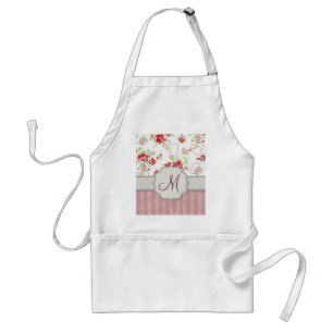 Valentines - Hearts, Roses and Stripes w Monogram Standard Apron
