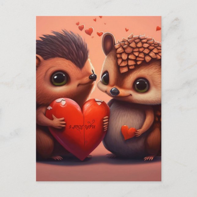 Valentine's hedgehogs cartoon  postcard (Front)