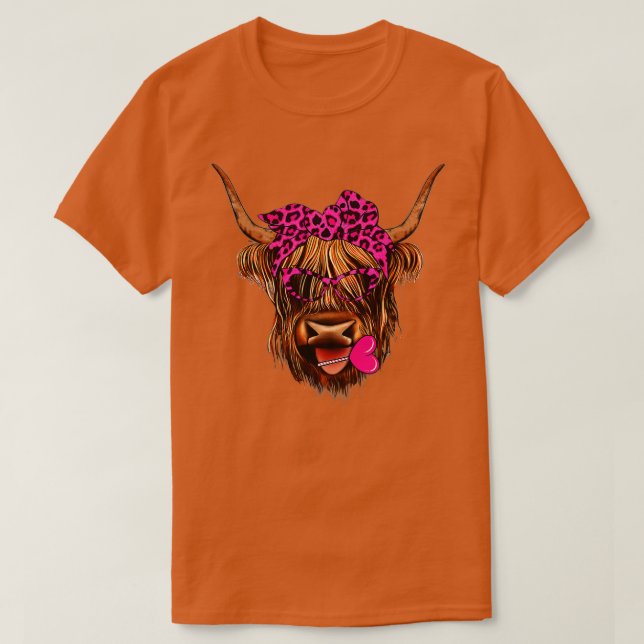 Valentines Highland Cow With Hearts Bandanna And G T-Shirt (Design Front)