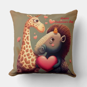 Valentine's hippo cartoon custom   cushion