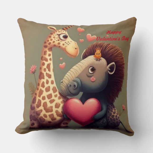 Valentine's hippo cartoon custom   cushion (Front)