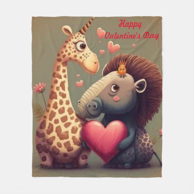Valentine's hippo cartoon custom   fleece blanket (Front)