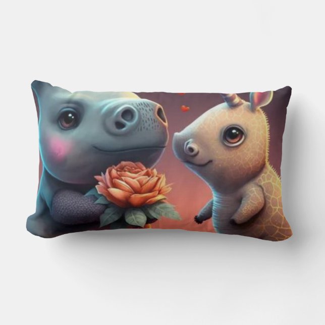 Valentine's hippo cartoon custom   lumbar cushion (Front)