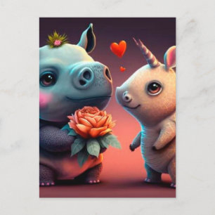 Valentine's hippo cartoon custom    postcard