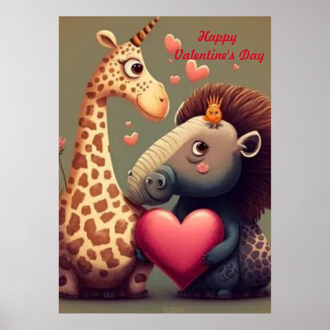 Valentine's hippo cartoon custom  poster (Front)