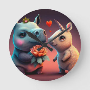 Valentine's hippo cartoon custom round clock