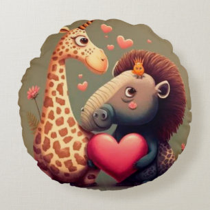 Valentine's hippo cartoon custom   round cushion