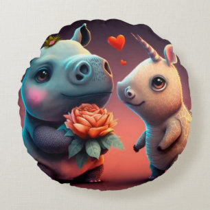 Valentine's hippo cartoon custom    round cushion