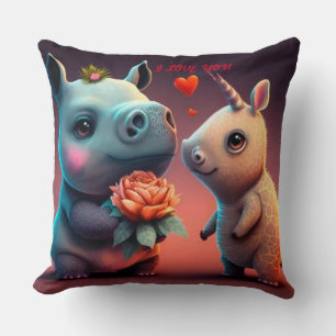 Valentine's hippo cartoon custom  throw pillow