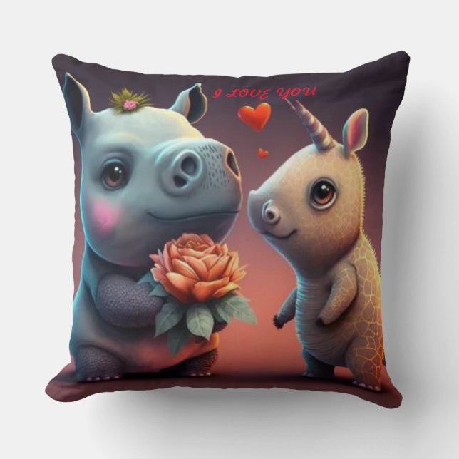 Valentine's hippo cartoon custom  throw pillow (Front)