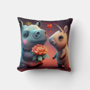 Valentine's hippo cartoon custom  throw pillow