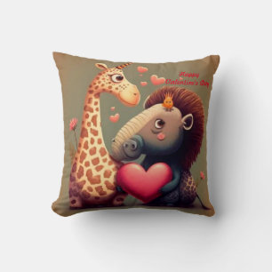 Valentine's hippo cartoon custom  throw pillow