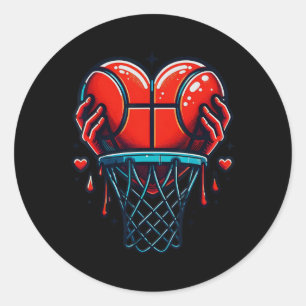 Valentines Hoops Heart Dunking Bysketll Shirt Classic Round Sticker